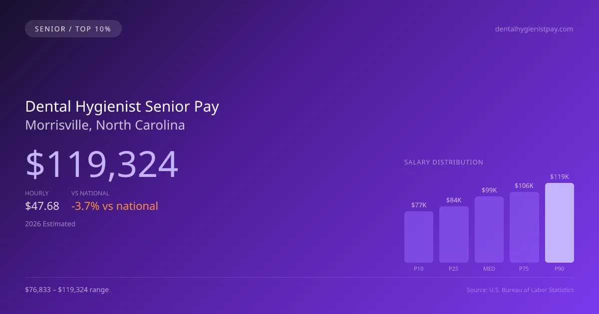 Dental Hygienist Senior Salary in Morrisville, NC — 2026 est., based on 2025 BLS