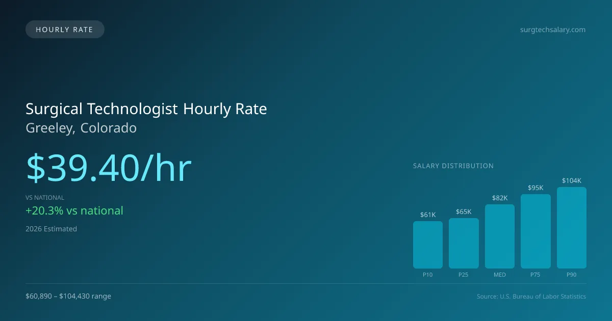 Surgical Technologist Hourly Rate in Greeley, CO — 2026 est., based on 2025 BLS