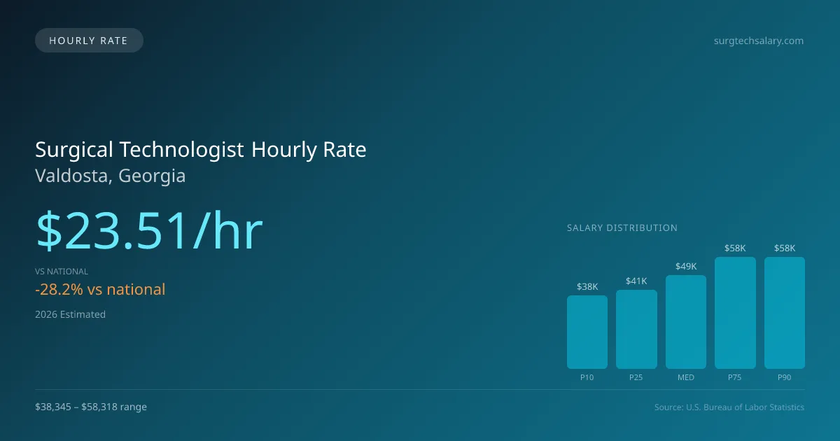 Surgical Technologist Hourly Rate in Valdosta, GA — 2026 est., based on 2025 BLS