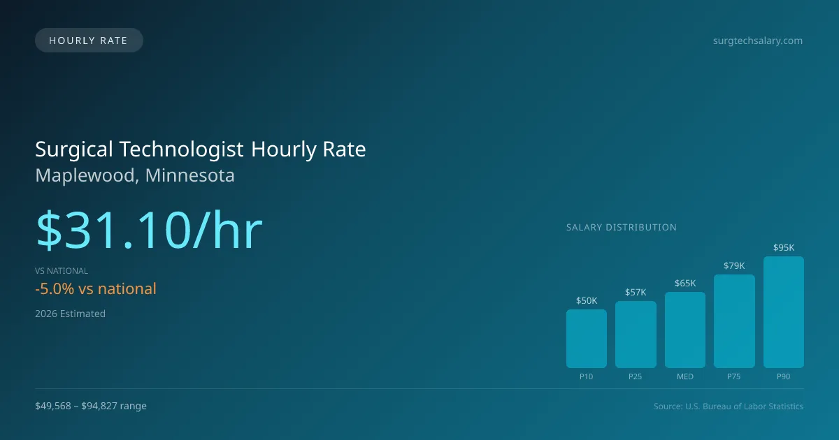 Surgical Technologist Hourly Rate in Maplewood, MN — 2026 est., based on 2025 BLS