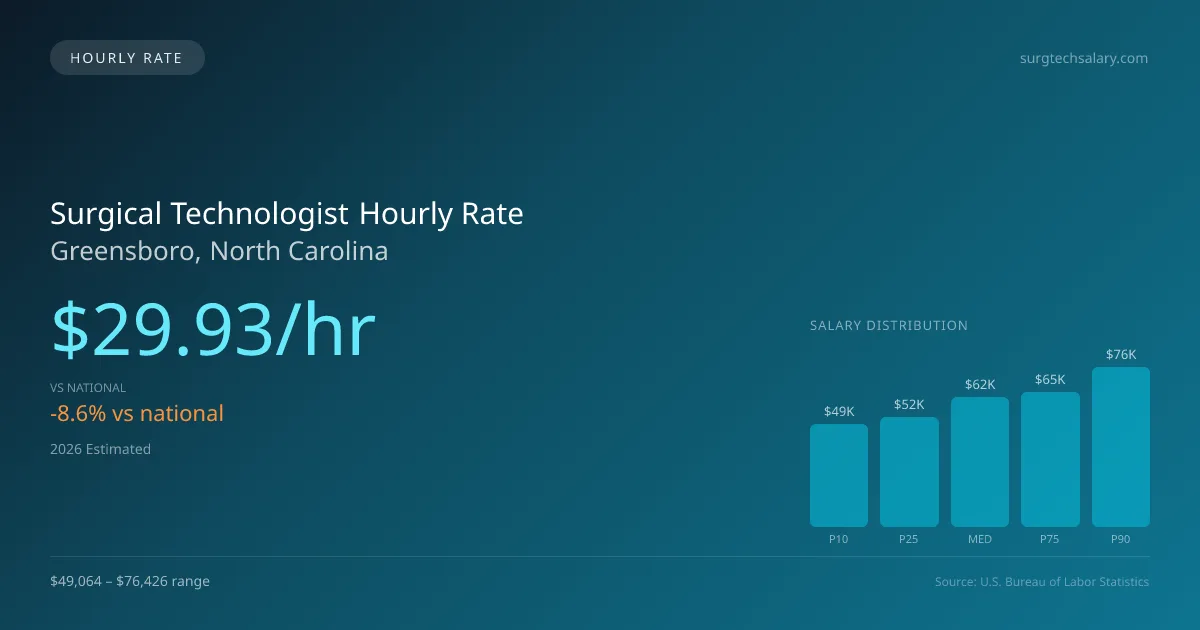 Surgical Technologist Hourly Rate in Greensboro, NC — 2026 est., based on 2025 BLS