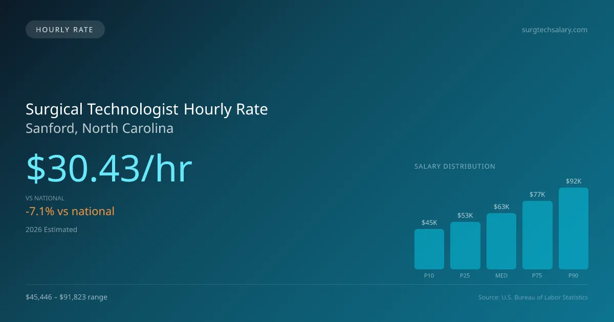 Surgical Technologist Hourly Rate in Sanford, NC — 2026 est., based on 2025 BLS
