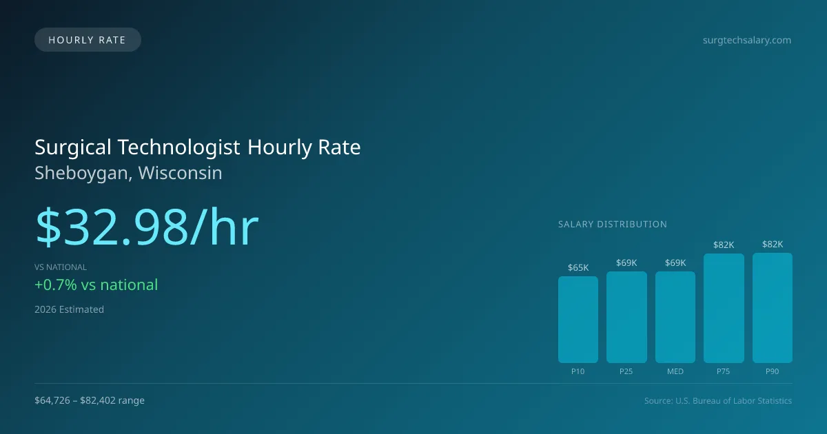 Surgical Technologist Hourly Rate in Sheboygan, WI — 2026 est., based on 2025 BLS