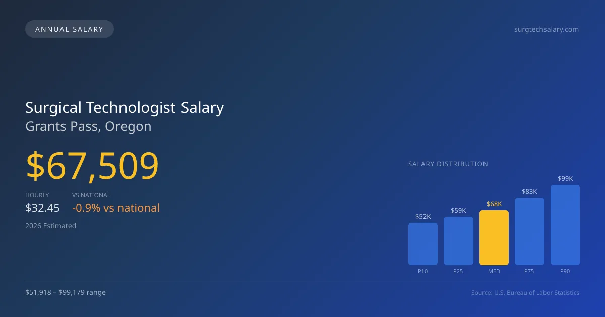 Surgical Technologist Salary in Grants Pass, OR — 2026 est., based on 2025 BLS
