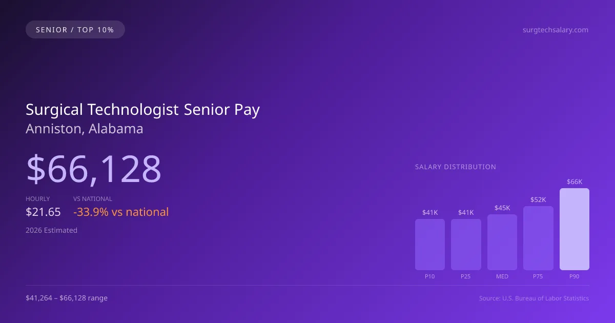 Surgical Technologist Senior Salary in Anniston, AL — 2026 est., based on 2025 BLS
