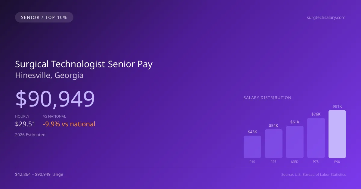 Surgical Technologist Senior Salary in Hinesville, GA — 2026 est., based on 2025 BLS