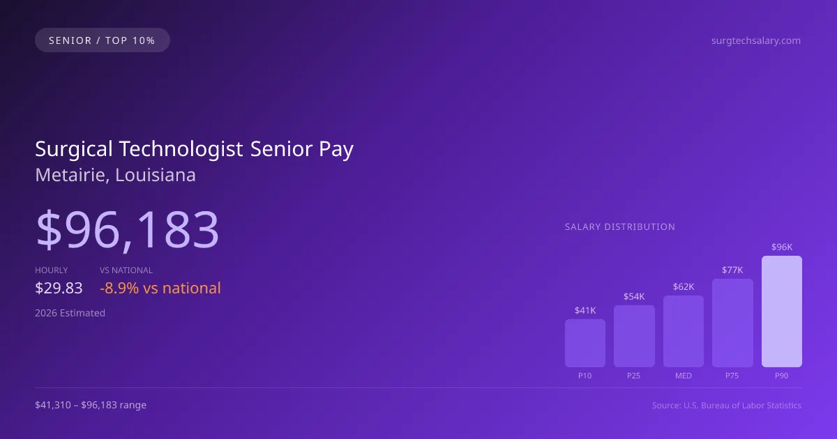 Surgical Technologist Senior Salary in Metairie, LA — 2026 est., based on 2025 BLS