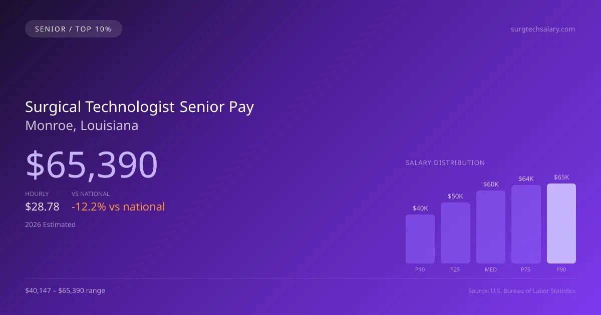 Surgical Technologist Senior Salary in Monroe, LA — 2026 est., based on 2025 BLS