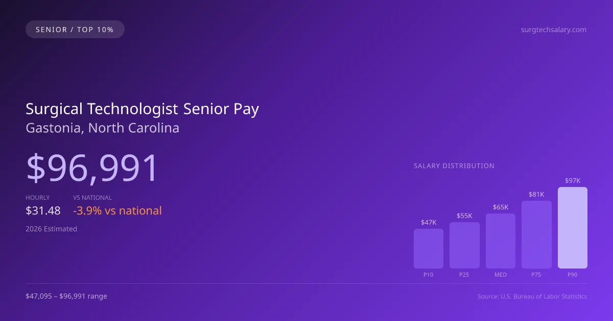 Surgical Technologist Senior Salary in Gastonia, NC — 2026 est., based on 2025 BLS