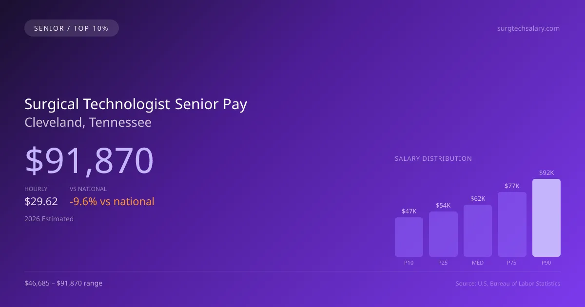 Surgical Technologist Senior Salary in Cleveland, TN — 2026 est., based on 2025 BLS