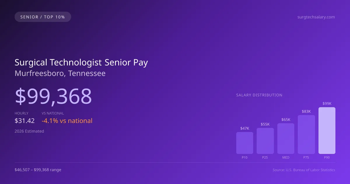 Surgical Technologist Senior Salary in Murfreesboro, TN — 2026 est., based on 2025 BLS