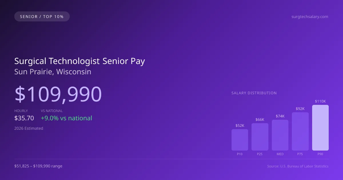 Surgical Technologist Senior Salary in Sun Prairie, WI — 2026 est., based on 2025 BLS